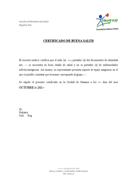 Certificado De Buena Salud 00 Pdf