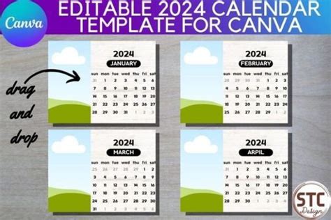 2024 Calendar Canva Template Editable Graphic By Num Stc · Creative Fabrica