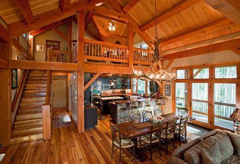 Loft Open Floor Plans Dining Room Rustic Timber Home Building Plans