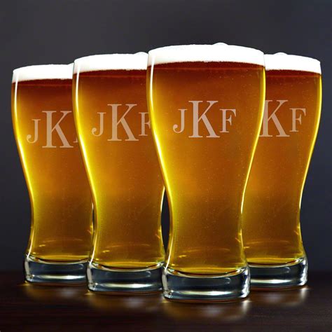 Classic Monogram Pilsner Beer Glasses Set Of 4