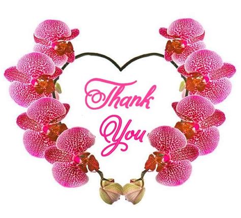 A Heart Shaped Frame With Pink Orchids And The Words Thank You