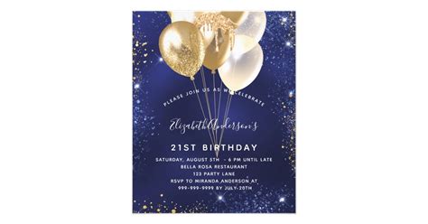 Birthday Navy Blue Gold Balloon Budget Invitation Flyer Zazzle