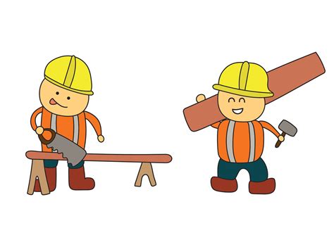 Kids Drawing Vector Illustration Of Carpenter Sawing A Log And The