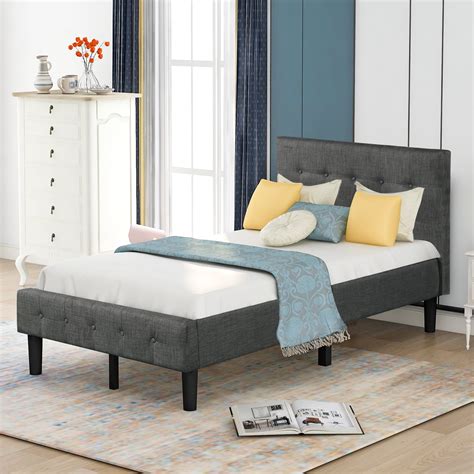 Clearance Twin Bed Frame With Headboard Modern Fabric Upholstered