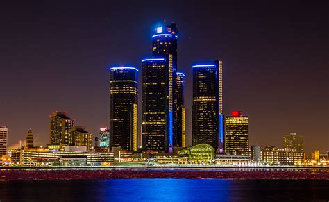 Downtown Detroit Skyline Renaissance Center at Night - Glow of the City - Michigan.Photography