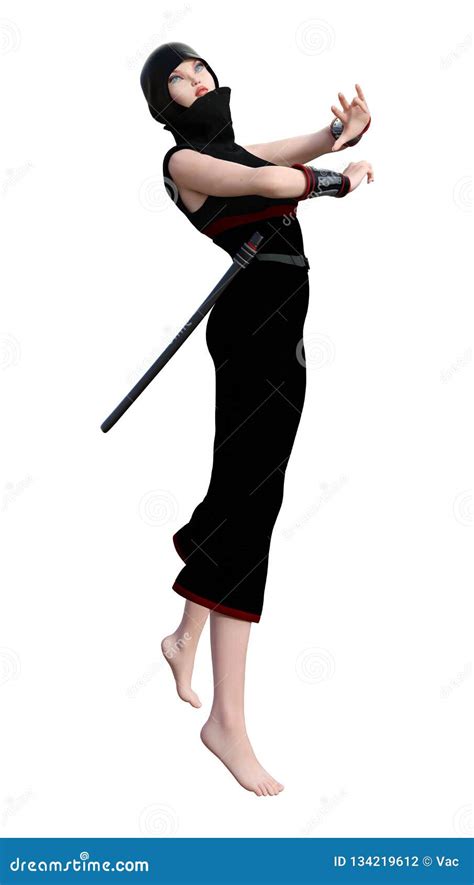 3d Rendering Female Ninja On White Stock Illustration Illustration Of Background Girl 134219612