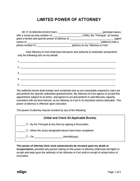 Power Of Attorney Sample Template