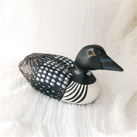 Vintage Wooden Painted Loon Decoy With Glass Eyes Loons Home Etsy
