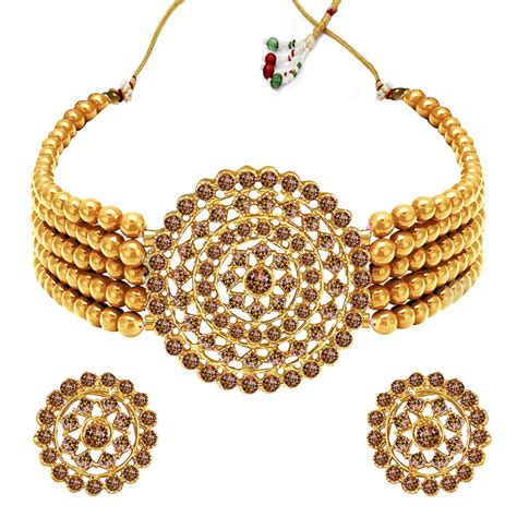 buy apara adorable gold plated pearl lct stone moti choker necklace set for women at