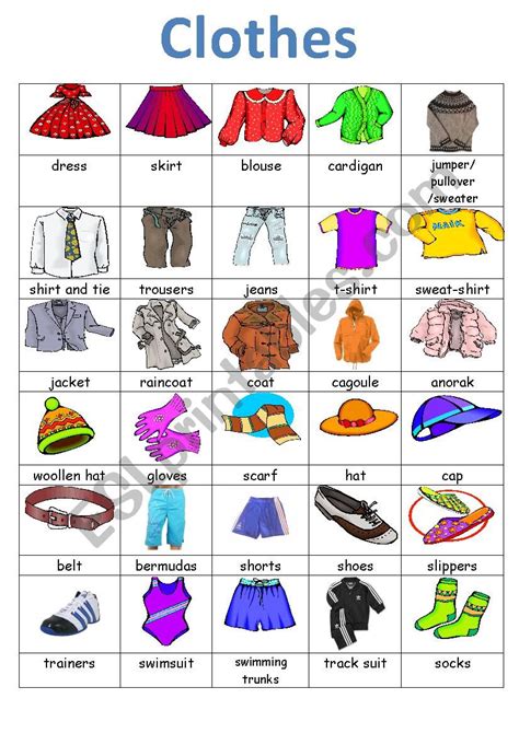 Types Of Clothes Esl Worksheet By Zhumak