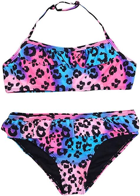 Linglongan Baby Girl Swimwear Leopard Ruched Bikini Set