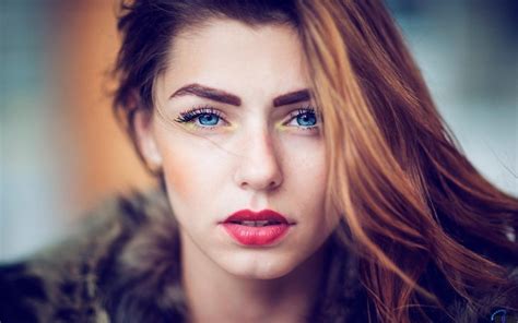 Face Women Model Portrait Long Hair Blue Eyes Red Photography