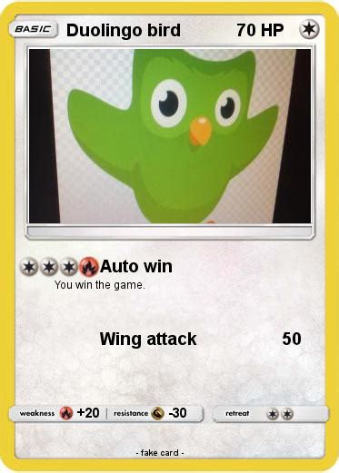 Evil duolingo owl is a series of parodies of the mascot for the language learning application in these memes, duo, the duolingo owl, is a dangerous teacher, who threatens users when they do not use. Pokémon Duolingo bird 12 12 - Auto win - My Pokemon Card