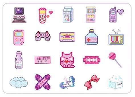 Kawaii 8 Bit Stickers Pack Of 40 Pastel Pixel Diy Cutout Etsy
