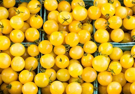 Yellow Cherry Tomatoes Containing Food Produce And Market Food