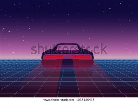 80s Retro Scifi Background Car Sunrise Stock Illustration