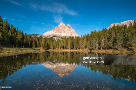 Peaks Of Tre Cime De Lavaredo Reflected In Lago Dantorno In Parco