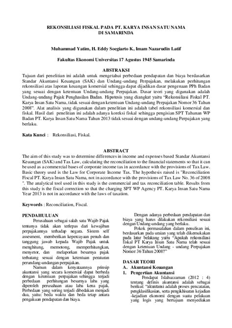 (PDF) REKONSILIASI FISKAL PADA PT. KARYA INSAN SATU NAMA DI SAMARINDA | ahmad thurmudzi ...