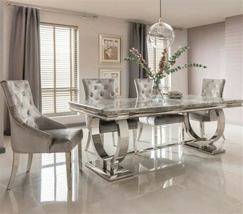Luxury Italian Marble Dining Table Arianna Grey Marble Top 180cm