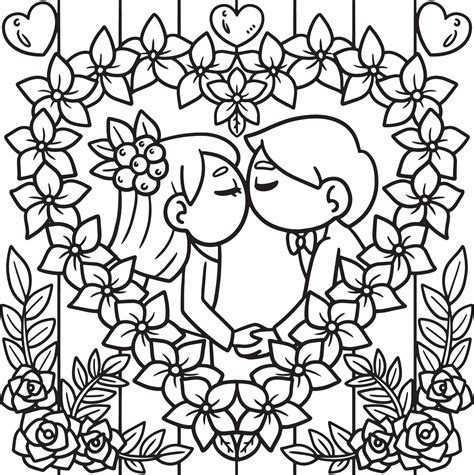 Wedding Kissing Couple Coloring Page For Kids 11770238 Vector Art At