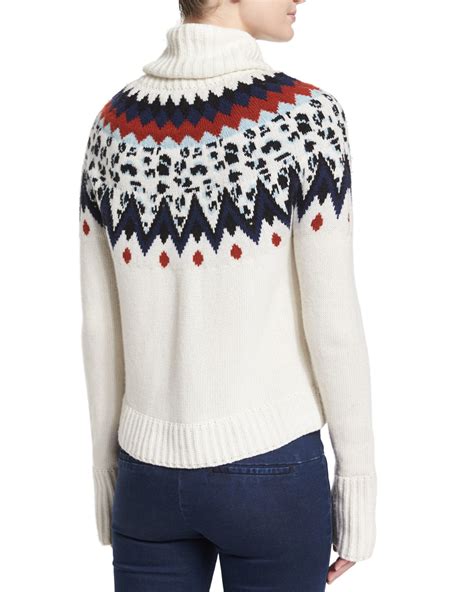 Lyst Veronica Beard Fair Isle Turtleneck Sweater In Natural