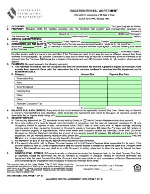 Free california association of realtors residential lease agreement form. VACATION RENTAL AGREEMENT Fill Online, Printable, Fillable ...