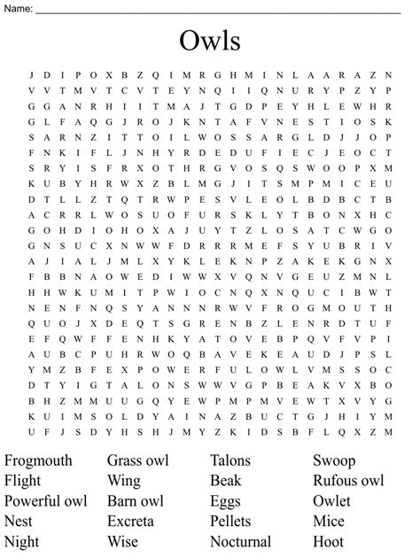 Owls Word Search Wordmint