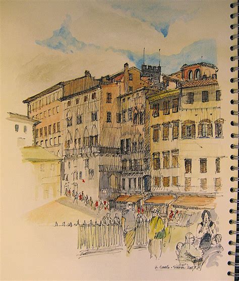 Piazza Del Campo Siena Italy Vintage World Maps Sketches Painting