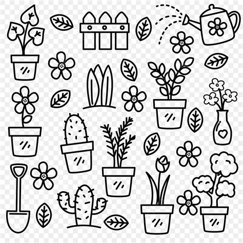 Set Of Houseplant Doodle Vector Illustration With Hand Drawn Style