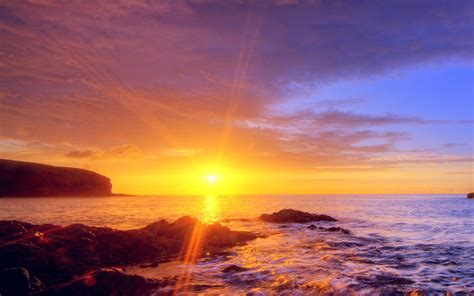 Sunshine Evening Sunset Beach Rock Nature Wallpapers Hd Desktop