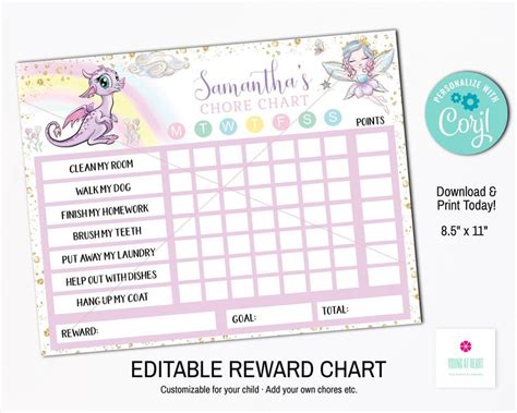 Editable Fairy Reward Chart For Girls Magical Fairy Dragon Etsy