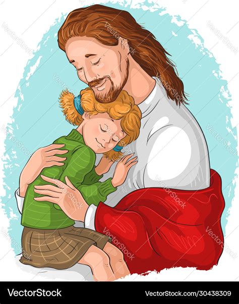 Embrace God Jesus Hugging Girl Royalty Free Vector Image