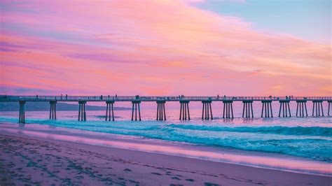 Beach Sky Pier Pink Water California Sea Hd Wallpaper Rare Gallery