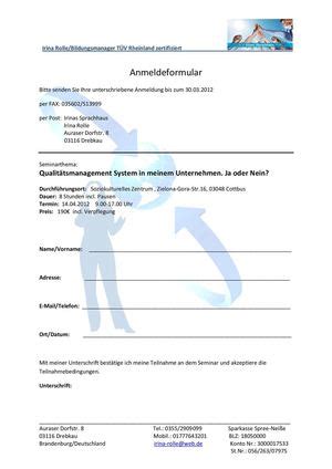 Mit diesem anmeldeformular melden sie sich gemäß den allgemeinen geschäftsbedingungen zu unseren weiterbildungen an. Calaméo - Anmeldeformular Seminar 14.04.2012.pdf