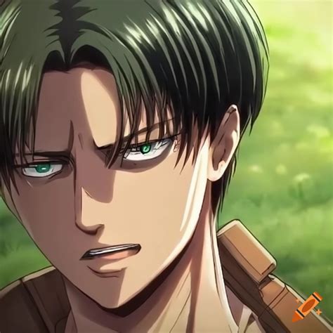 Levi Ackerman Blushing Sitting In A Grass Field Under A Tree On Craiyon