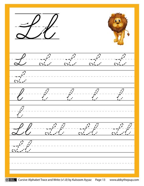 Cursive Alphabet Trace And Write Letter L Free Printable Puzzle Games