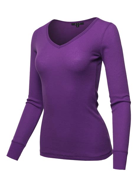 A2y A2y Womens Basic Solid Long Sleeve V Neck Fitted Thermal Top Shirt Purple S