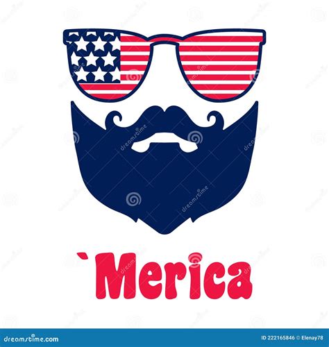 4th Of July Man With Moustache Beard Face Of Bearded Man In Glasses