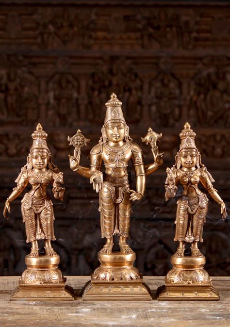 Sold Bronze Vishnu Set With Shreedevi And Bhudevi 17 115b58 Hindu Gods And Buddha Statues