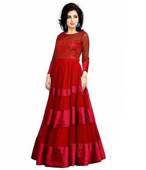 Find great deals on ebay for anarkali lehenga partywear. Sweetlook Red Silk Plain Anarkali Gown Dress Material ...