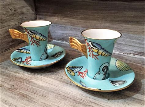 Shells And Coral Hand Painted Turquoise Coffee Cup Espresso Etsy