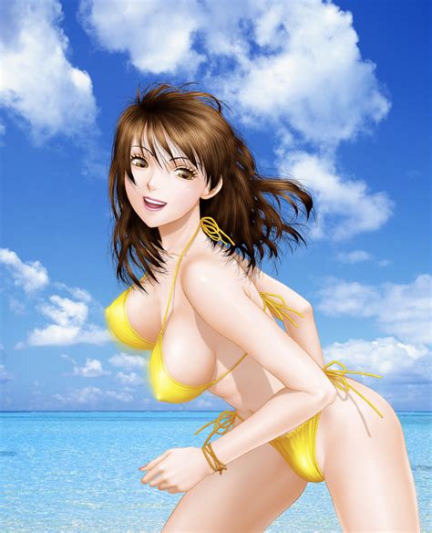 Yui Toshiki Original Highres 1girl Beach Bikini Bouncing Breasts