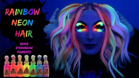 Rainbow Neon Glowing Hair Using Eyeshadow Pigment Youtube