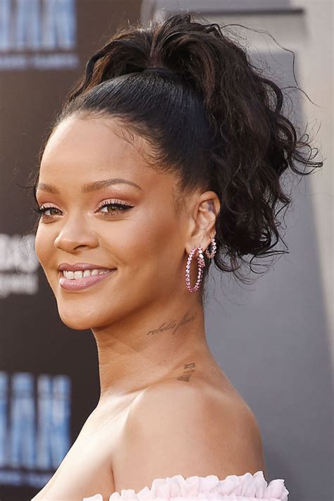 Rihanna Wavy Dark Brown High Ponytail Ponytail Hairstyle Steal Her Style