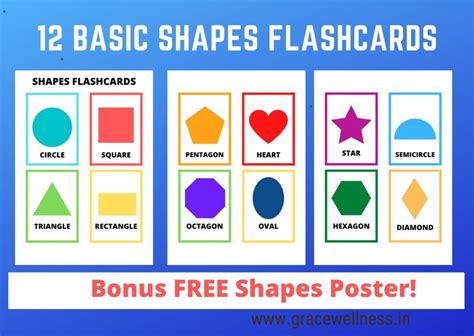 12 Basic Shapes Flashcards For Preschool Teaching Shapes Flashcards