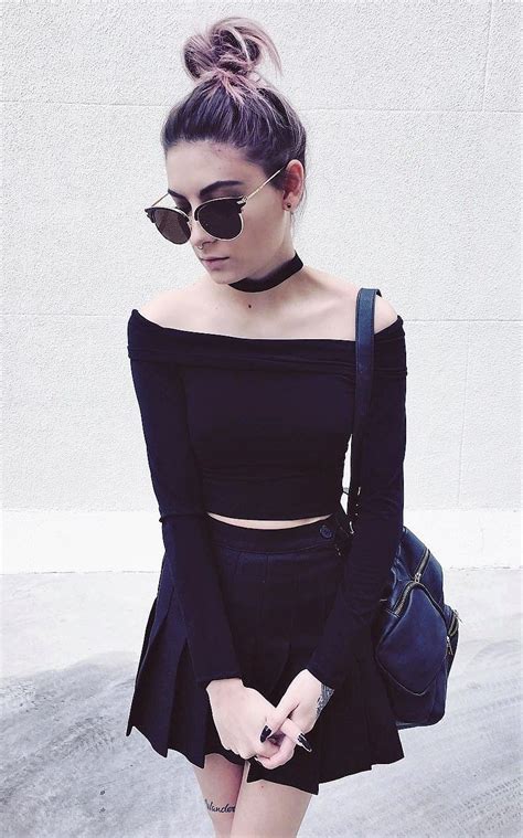 Sunglasses With Choker Necklace Black Off The Shoulder Shirt With