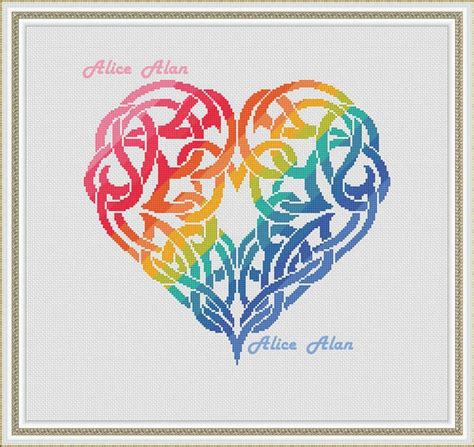 Cross Stitch Pattern Heart Love Celtic Knot Pink Blue