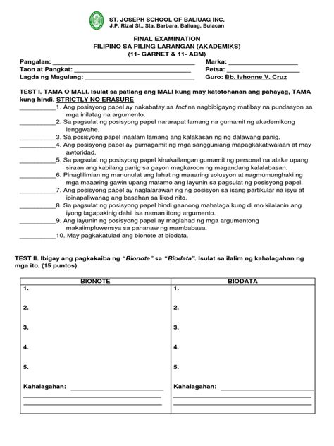 Filipino Sa Piling Larangan Final Pdf