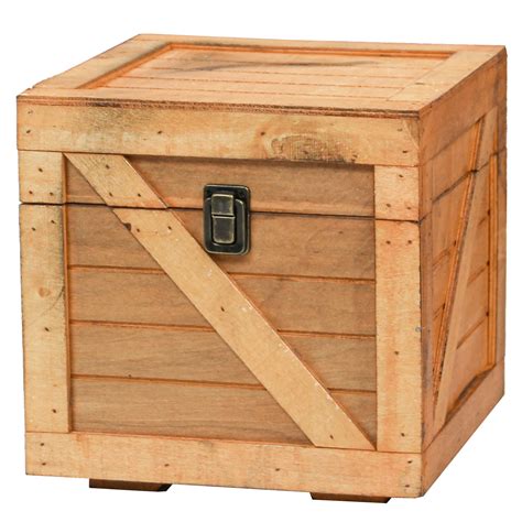 Stackable Wooden Cargo Crate Style Storage Chest Light Brown