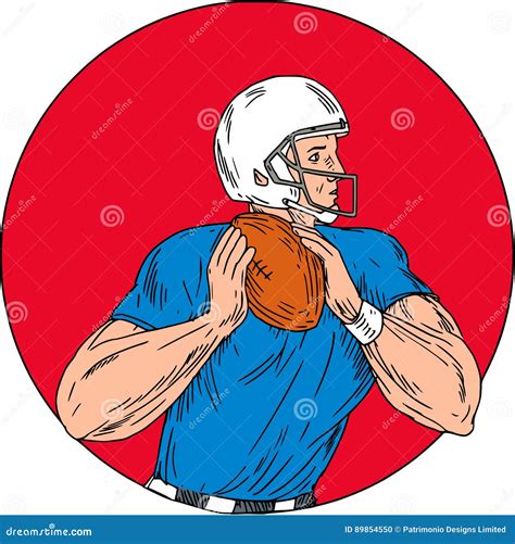 Quarterback Holding Flag Doodle Vector Illustration